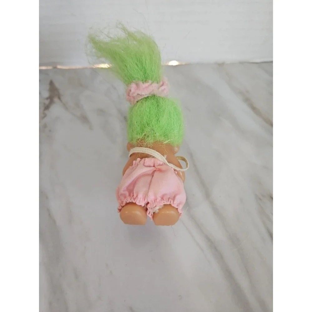 Norfin Dam Troll Doll Small Green Hair Overalls sad eyes 1985 collectables